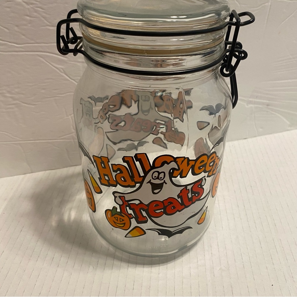Vintage Halloween Ghost Treat Glass Jar